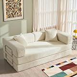 YINIX Folding Sofa Bed 160cm King Size, Convertible Modular Sofa, Corduroy Boneless Couch with Metal Frame, 2 Seater Floor Futon Mattress, Non Slip Base, Washable Cover - 1