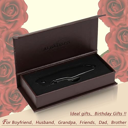 Miniatura 2 de ALBATROSS Cuchillo plegable EDC de 7 pulgadas con hoja de acero de damasco VG10, mango retro, clip para cinturón y caja de regalo marrón