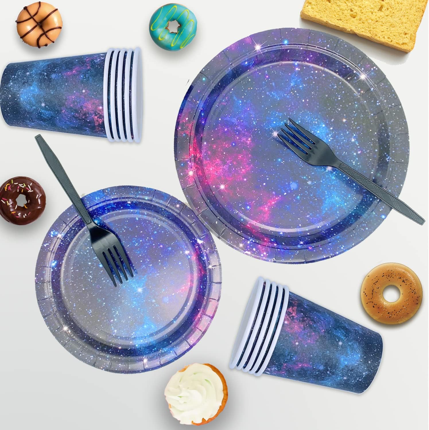 Space Galaxy Party Supplies Tableware Set Outer Space Theme Birthday Party Decoration Starry Night Solar System Planet Plates Napkins Forks Cups for 24 Guests - Image 7