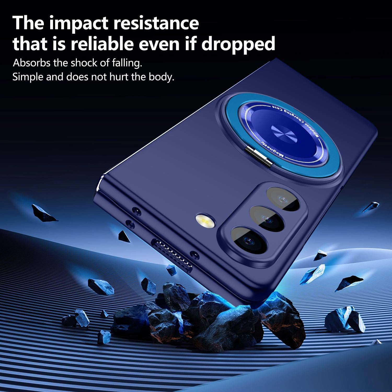 for Galaxy Z FOLD 5 Case with Magnetic Ring Stand, Matte Tough Case with Stand, Magnetic Shockproof Men Women Girls Boys Protective Cover for Galaxy Z FOLD 5 7.6", Blue(15-15)