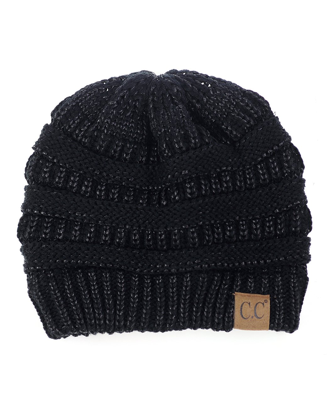 C.c Women's Black Metallic Nyfashion101 Trendy Warm Chunky Soft Stretch Cable Knit Beanie Skully,
