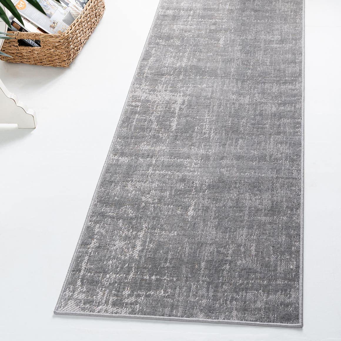 Rugs.com Valencia Collection Runner Rug – 10 Ft Runner Grey Low Rug Perfect for Hallways, Entryways