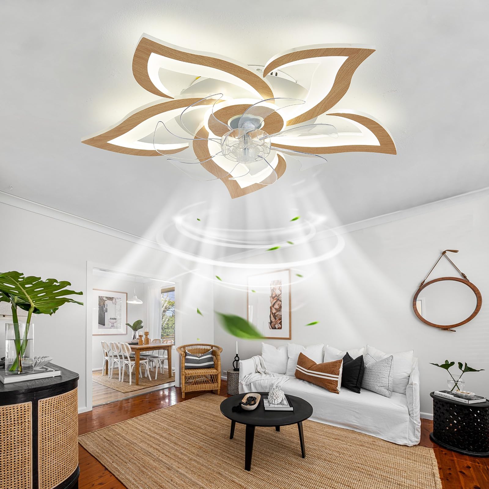 JUNNIU Ventilateur Plafond Avec Lumiere DC Réversible 6 Vitesses 7 Pales Plafonnier Ventilateur