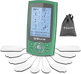 Brilnurse Dual Channel TENS EMS Unit 24 Modes 30 Level Intensity Muscle Stimulator for Pain Relief, Rechargeable Mini TENS Machine Pulse Massager with 10 Pads/Storage Pouch/Cable Ties (Green)