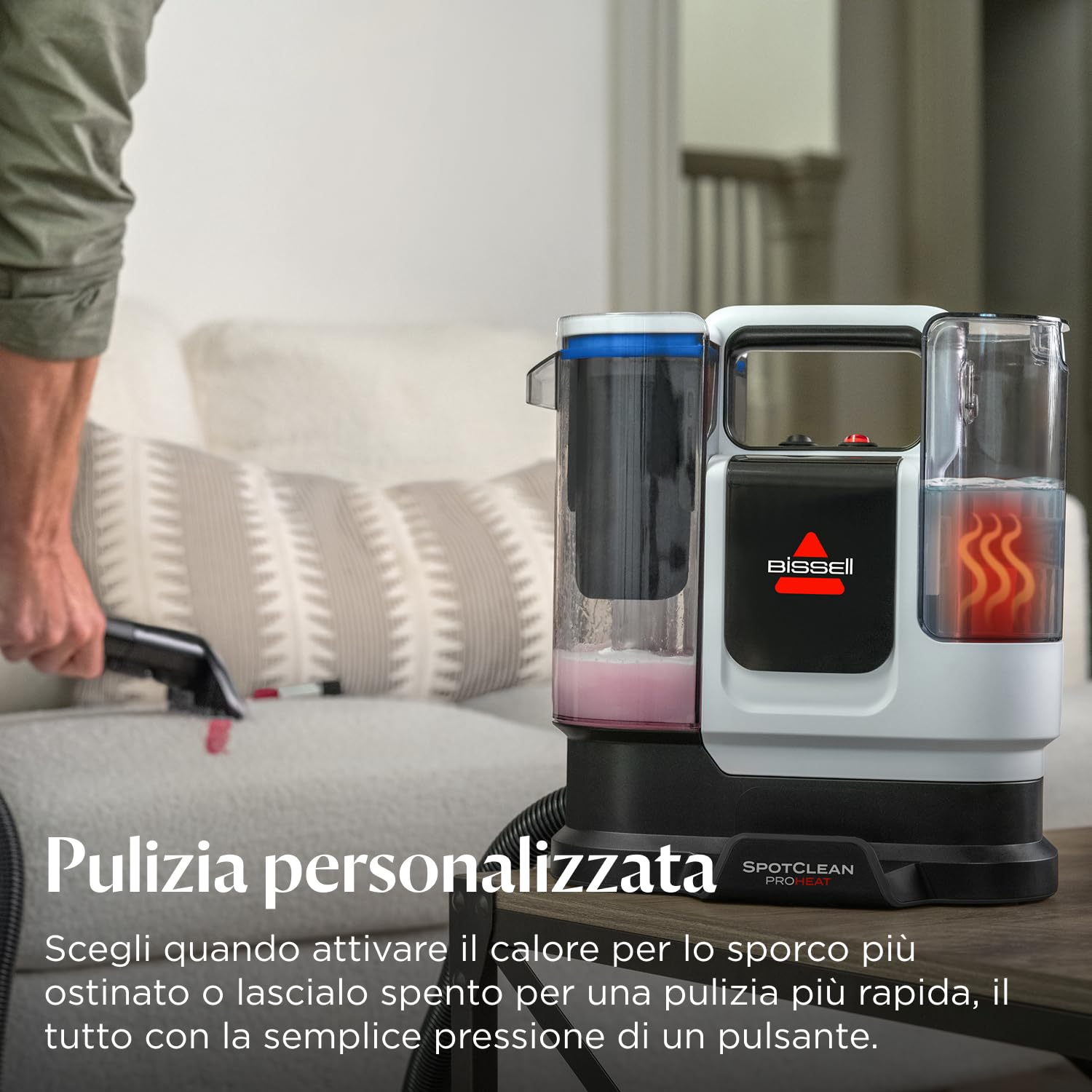 BISSELL SpotClean ProHeat Advanced, Lavatappeti, Pulitore per tappeti e tappezzeria, Lava tappezzeria, Motore 1125W, Pulizia tripla macchie ostinate, Compatto multi-superficie, Filaire, 3924N