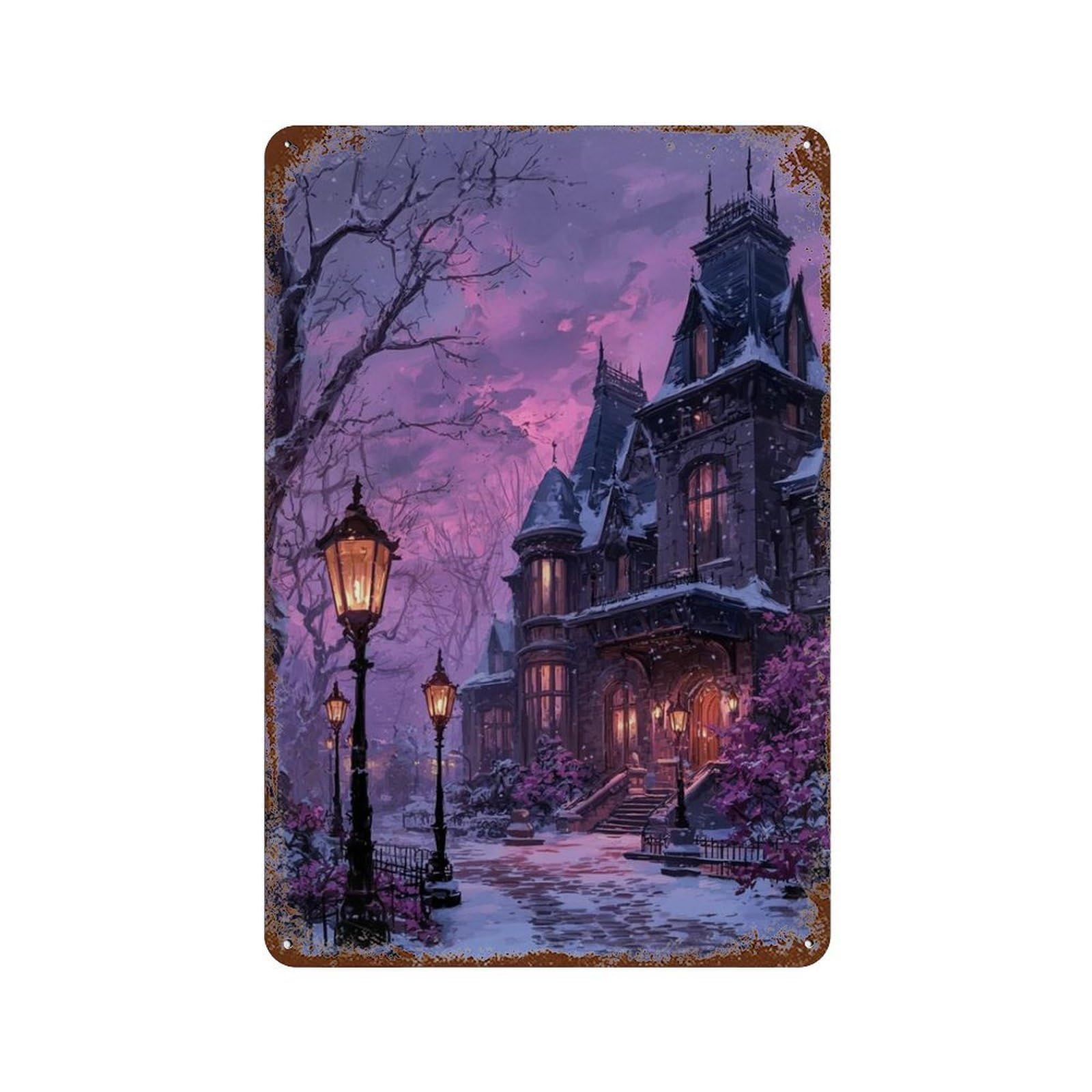 Victorian Winter Wonderland 11.8"x7.9" Rustic Tin Plaque, Retro Wall Decor for Garage, Bar And Workshop Decor