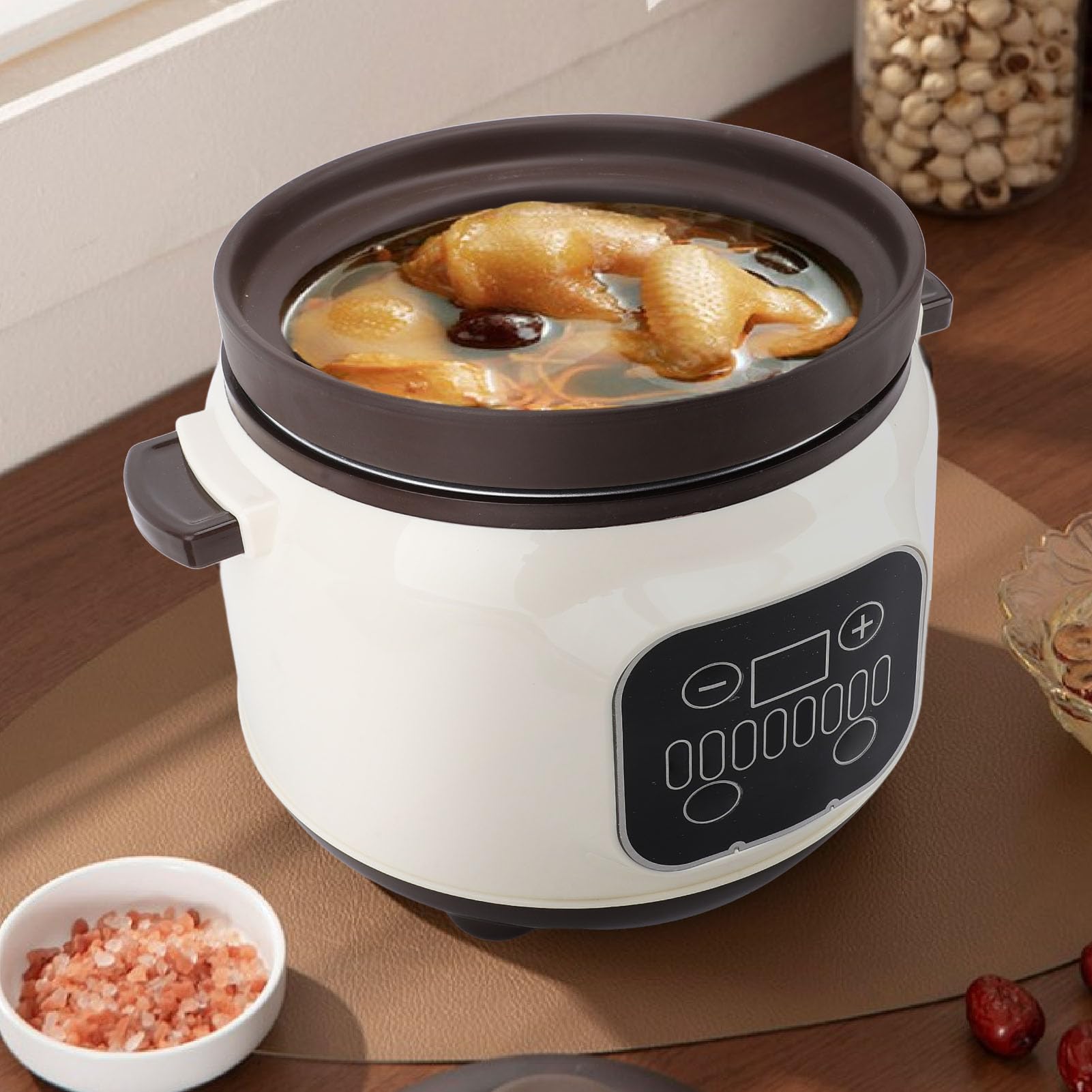 Elektryczny Garnek do Gulaszu 3,8 L, Rezerwacja 24H Ceramiczny Garnek Wewnętrzny Wolnowary Garnek do Gotowania, Ceramiczny Garnek do Gulaszu Zupa Owsianka do Kuchni