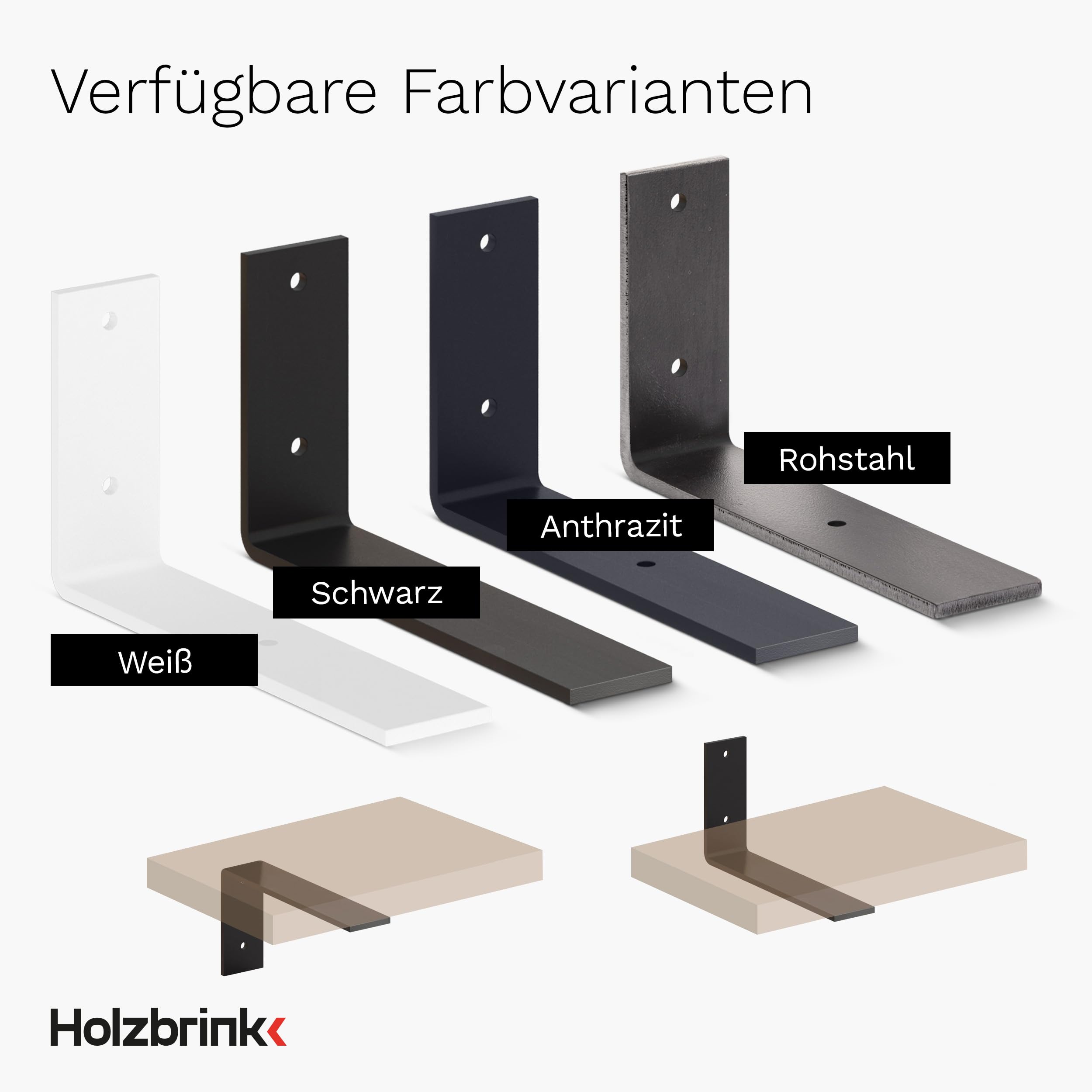 HOLZBRINK Regalträger Metall Regalhalter für Wandregal, Regalwinkel schwarz 300x100x40 mm, 4 Stück, HLR-L-300-9005