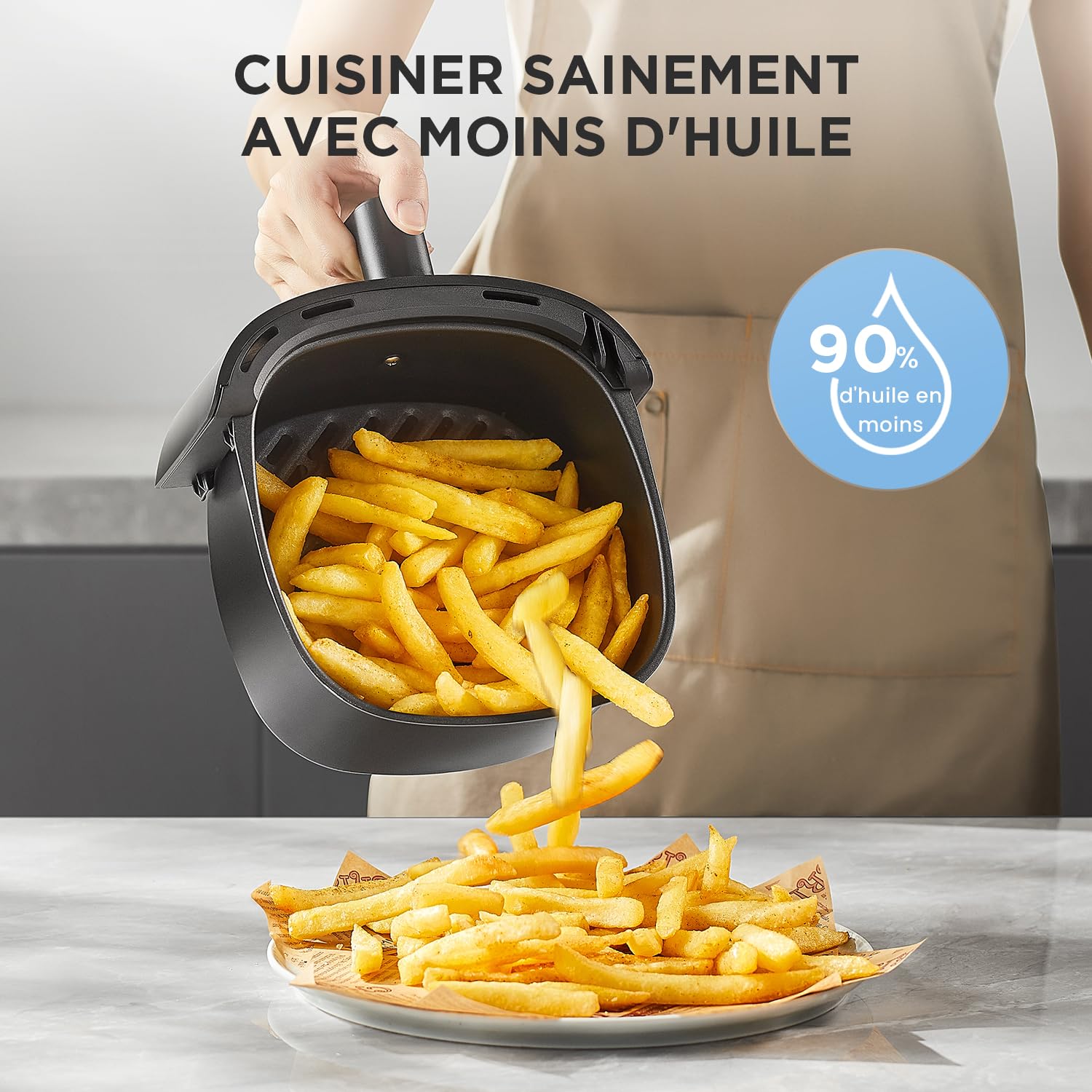 Midea friteuse à air chaud 2L, 1150 W, friteuse sans huile, friteuse à air chaud, arrêt automatique, sans huile, facile à nettoyer, sans BPA, noir