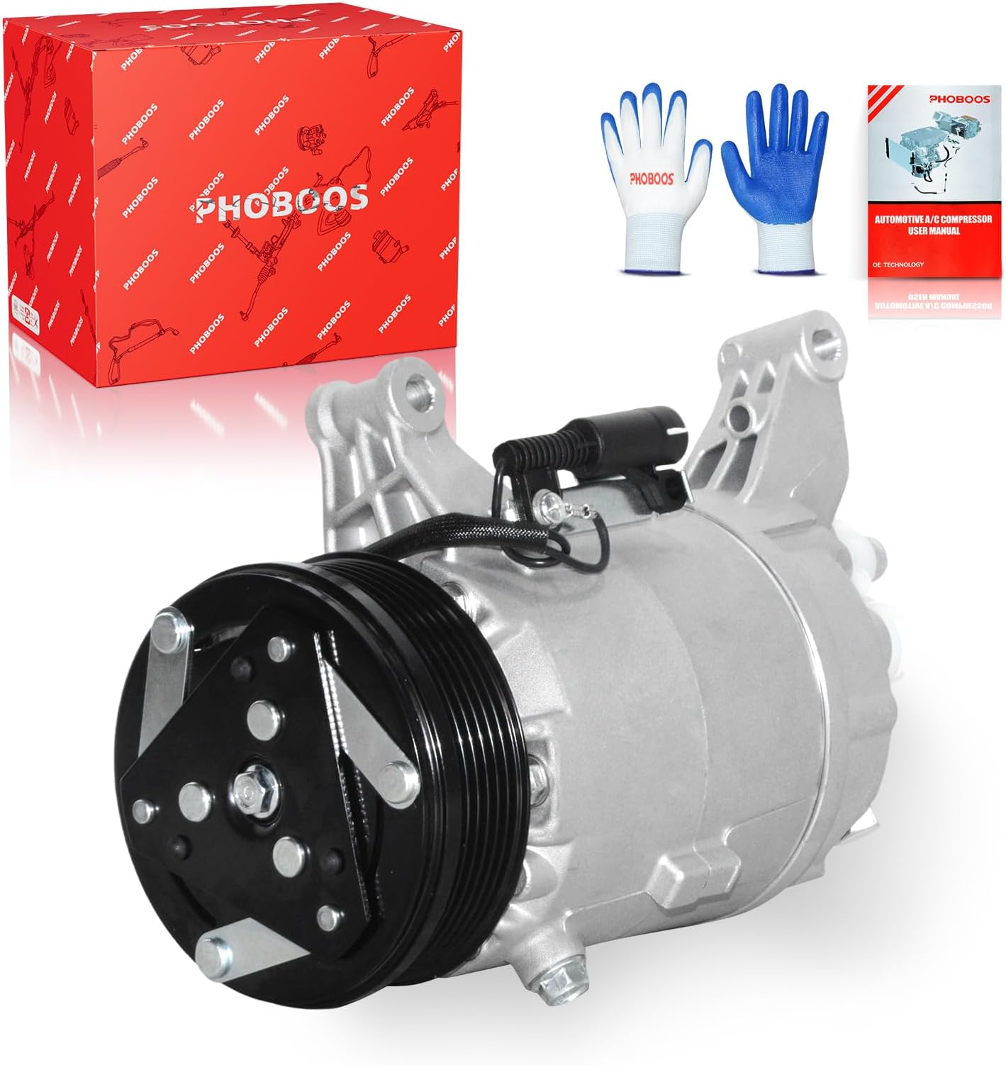 PHOBOOS A/C Compressor with Clutch Compatible with Mini Cooper 2002-2006 L4 1.6L, Fast Cooling, Low Noise, Easy Installation, Ref. CO-11068LC