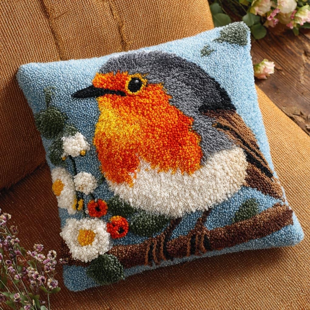 AxiangziK Latch Hook Cushion Kits for Adults,Animal Robin