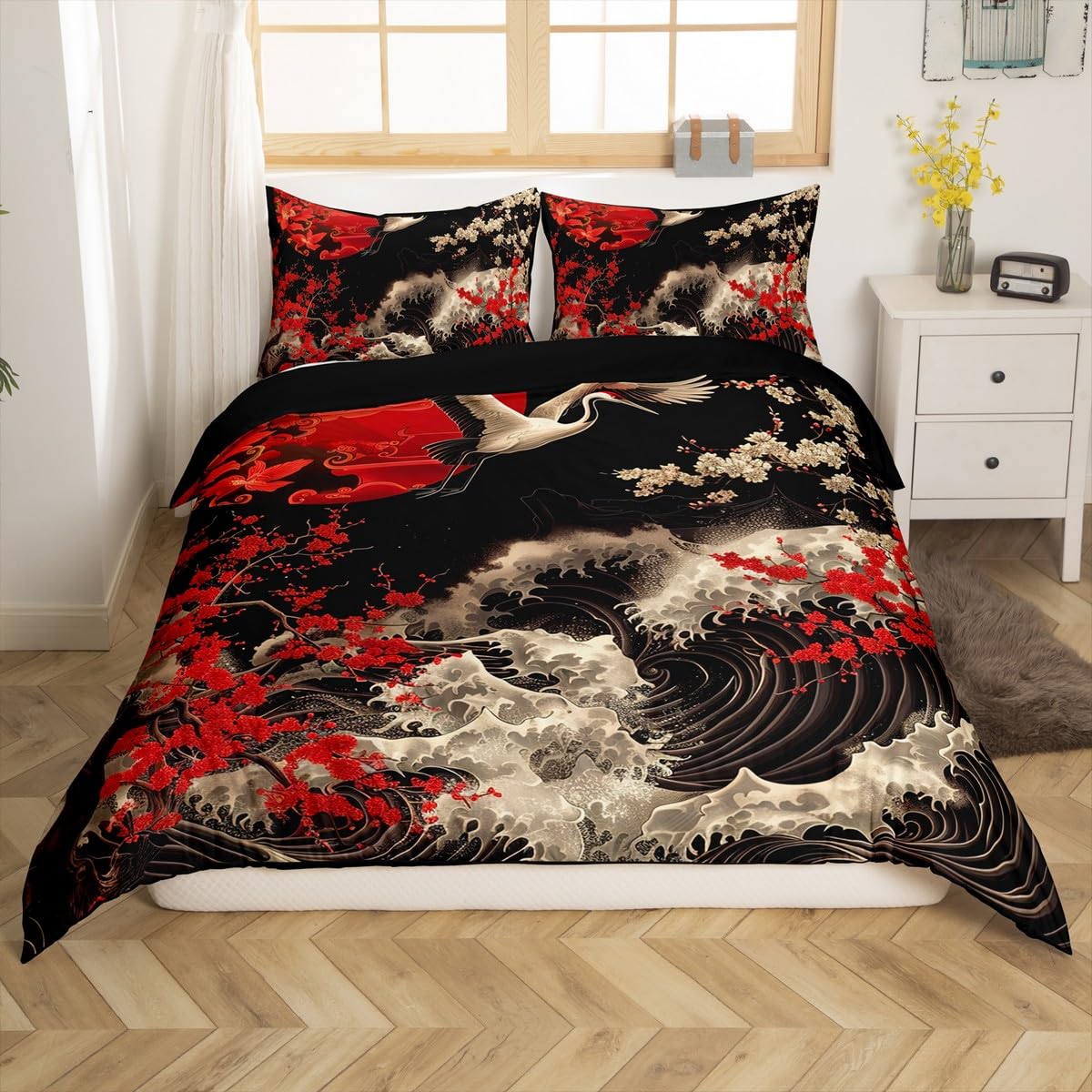 Homewish Oriental Cherry Blossoms Comforter Cover Japanese Asian Print Bed Set - Image 2