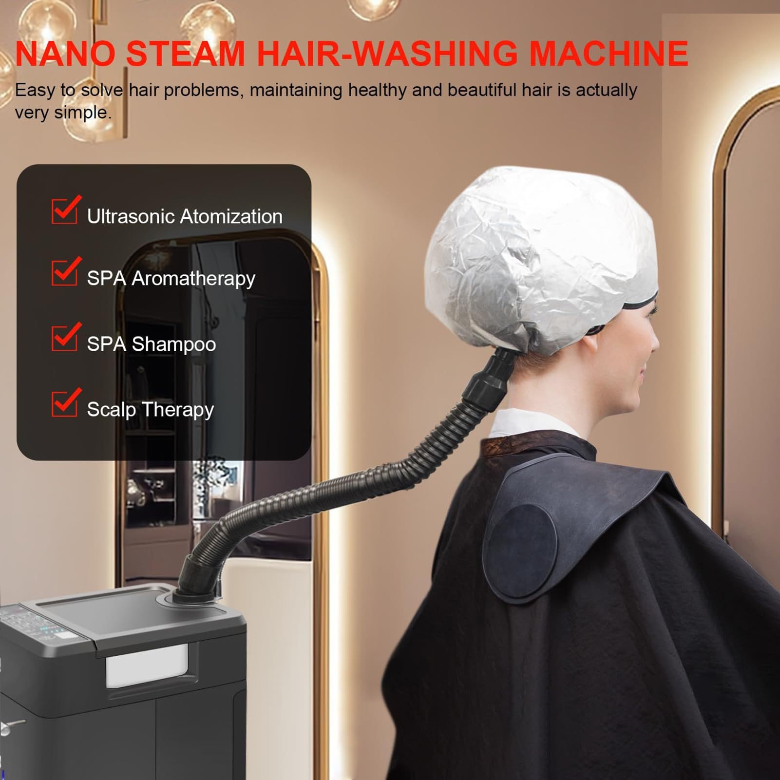 Macchina tintura capelli anionica multifunzionale 500 W, salone Micro Mist | Attrezzatura for spa da salone di base for vaporizzatore for capelli Nano, for la cura profonda dei capelli(Black)