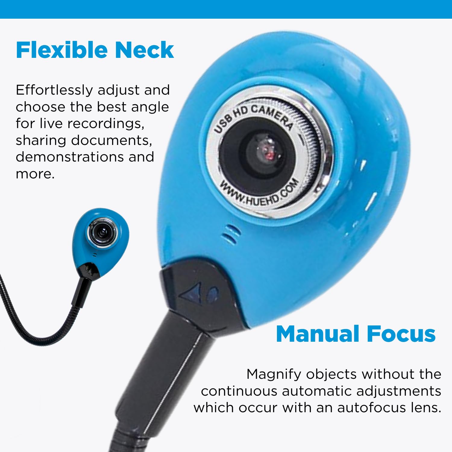 HUE HD Tragbare USB-Visualisierer/Dokumentenkamera für Unterricht und Klassenzimmer, Videokonferenzen, Webcam für Live-Streaming (Full HD 1080p Flexible Kamera) (Blau)