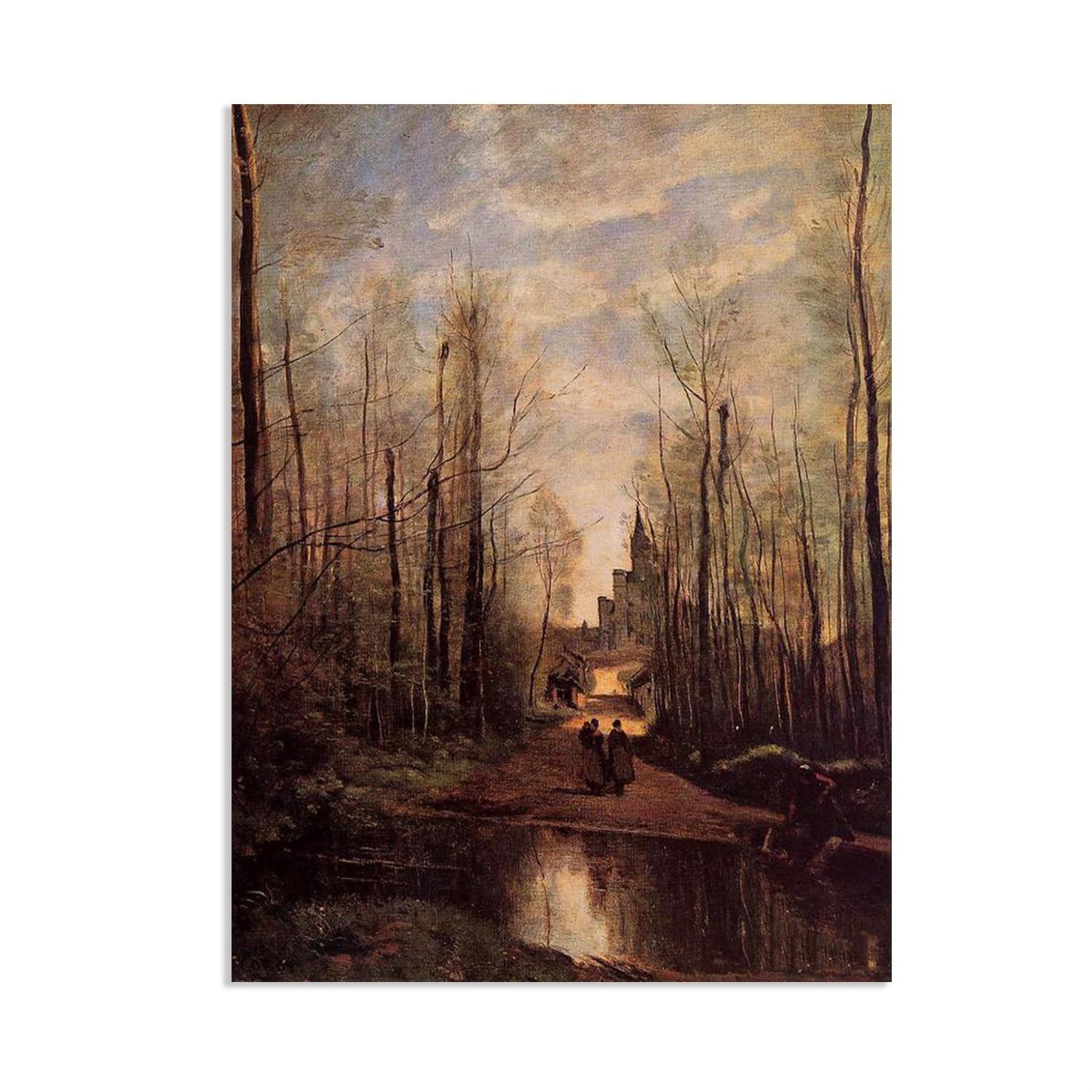 Hau3sh3a Jean Baptiste Camille Corot Wall Art The Church of Marissel Famous Nature Painting Print Giclee Canvas Wall Decor for Living Room Bedroom Office Home Decor90x70cm(35x28in) Frameless