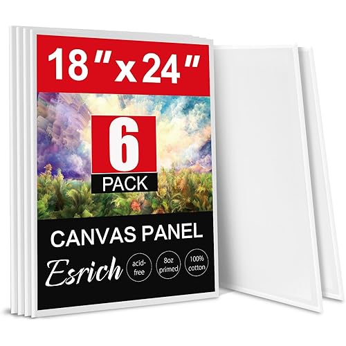 ESRICH Canvas for Painting 18x24 Inch, 6 Pack Canvas Boards for Painting Cotton Primed Acid Free Large Blank Canvases, Canvas Panels for Oil Paint, Watercolor, Acrylic Paint, Gouache and Tempera.