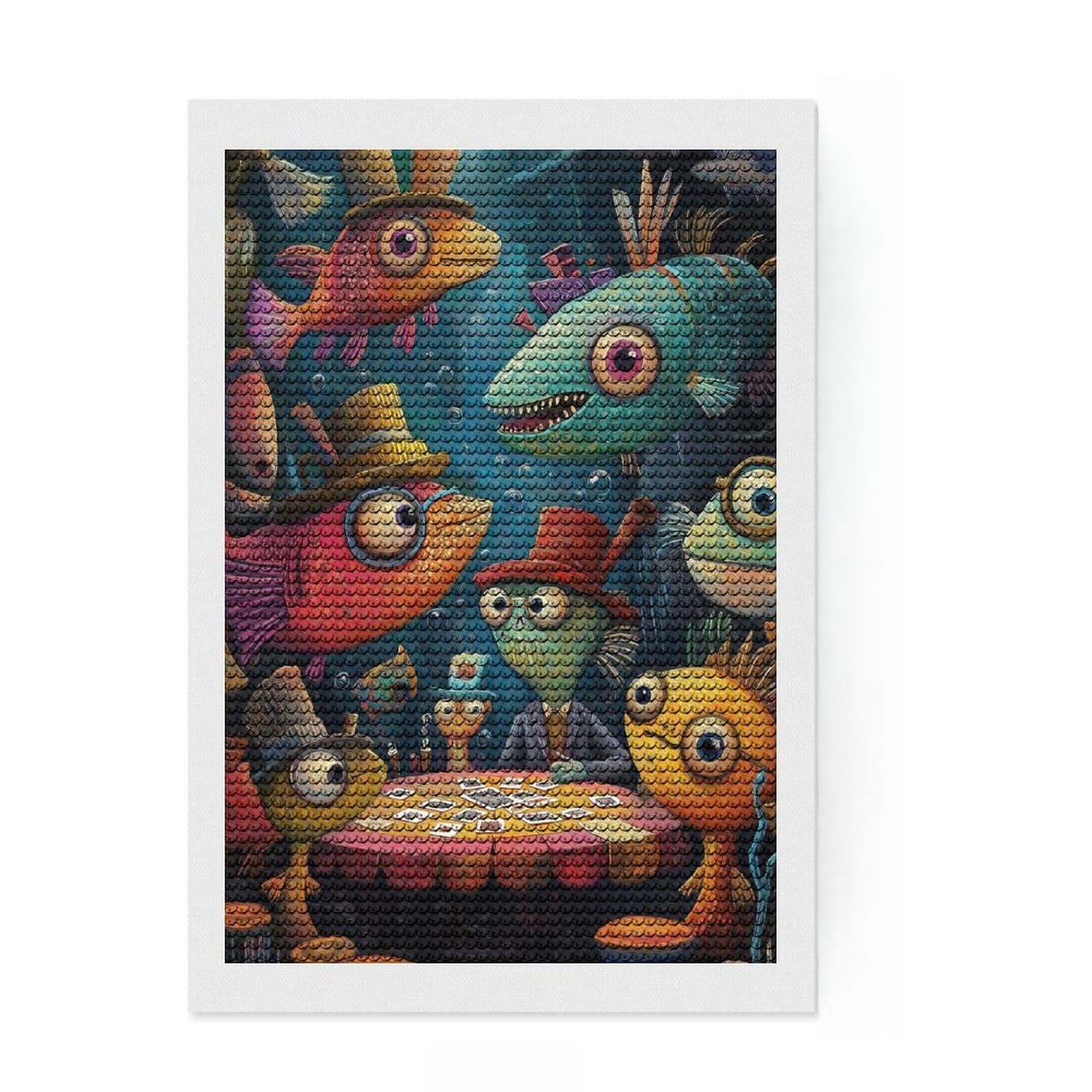 Junmoney Fish Playing Cards Diamond Art Kit 8"x12", for Creative Relaxation, Bedroom Decor, Simple to Start, Thoughtful Handmade Gift