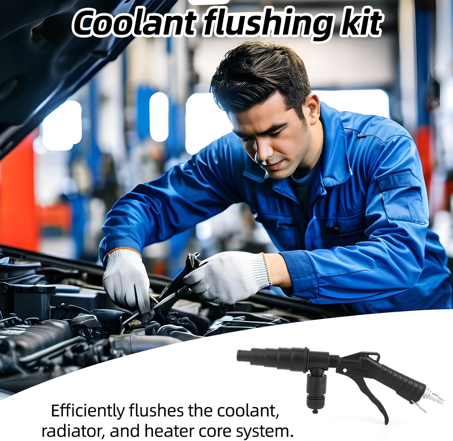 Coolant System Flush Gun, Heater Core Flush Kit, Air & Water Combo Flushing Set with Nozzles for 19-40mm Hoses Radiator Tankless Water Heater Cleaning Tool