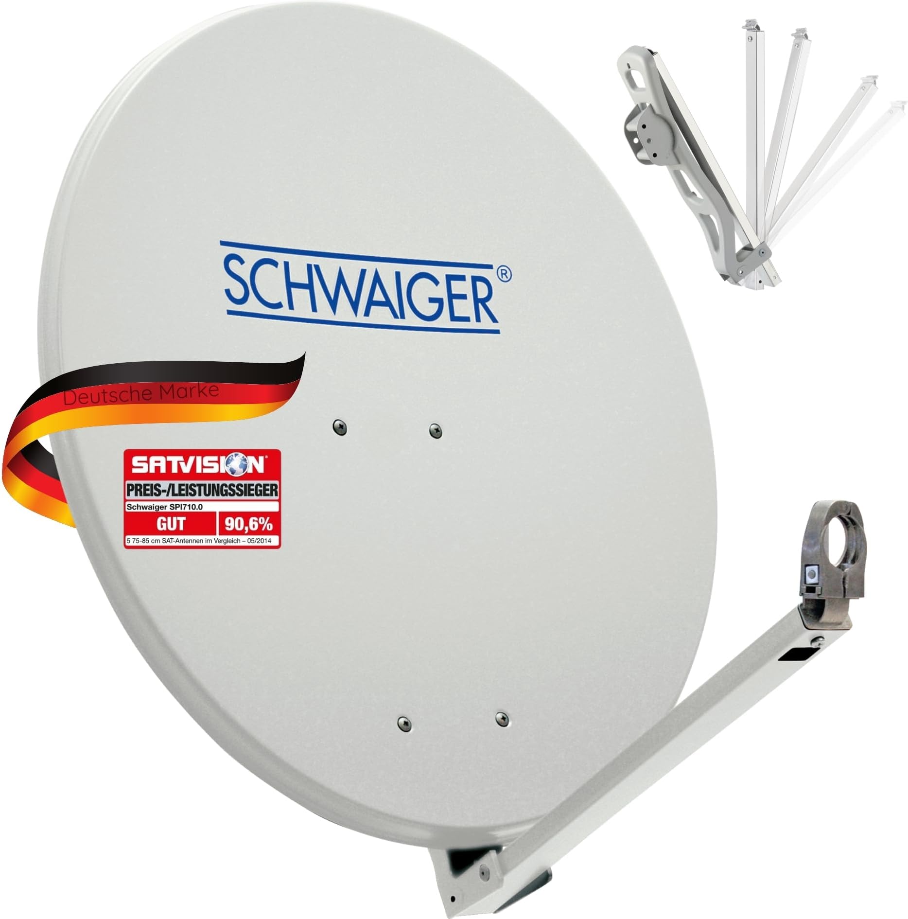 SCHWAIGER 210 Satellite Dish SAT Antenna Satellite System Offset Antenna LNB Support Arm Mast Holder Satellite Dish Steel 74.5 x 84.5 cm White
