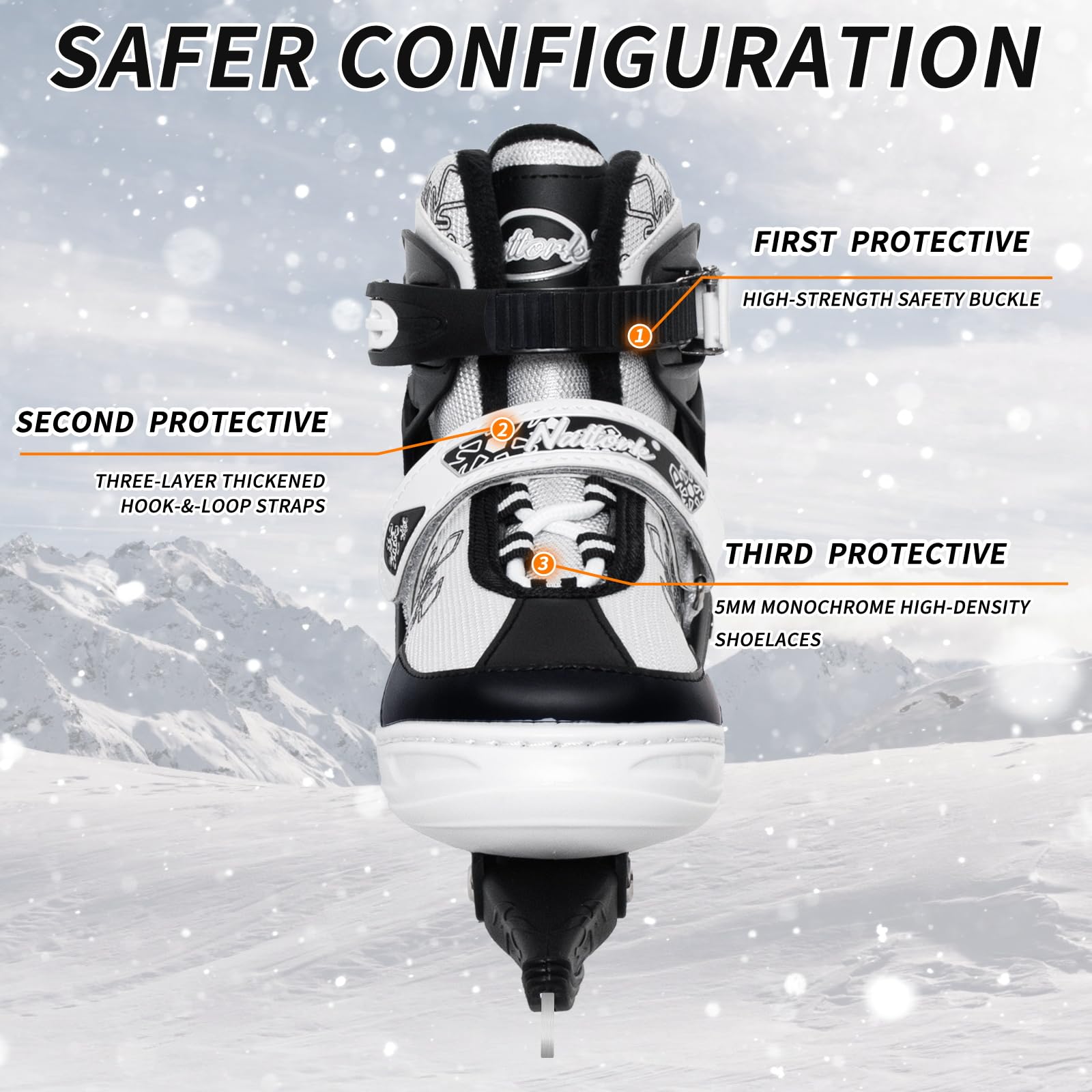 Nattork Adjustable Ice Skates, Black Ice Skates For Kids, Boys And Girls, Hockey