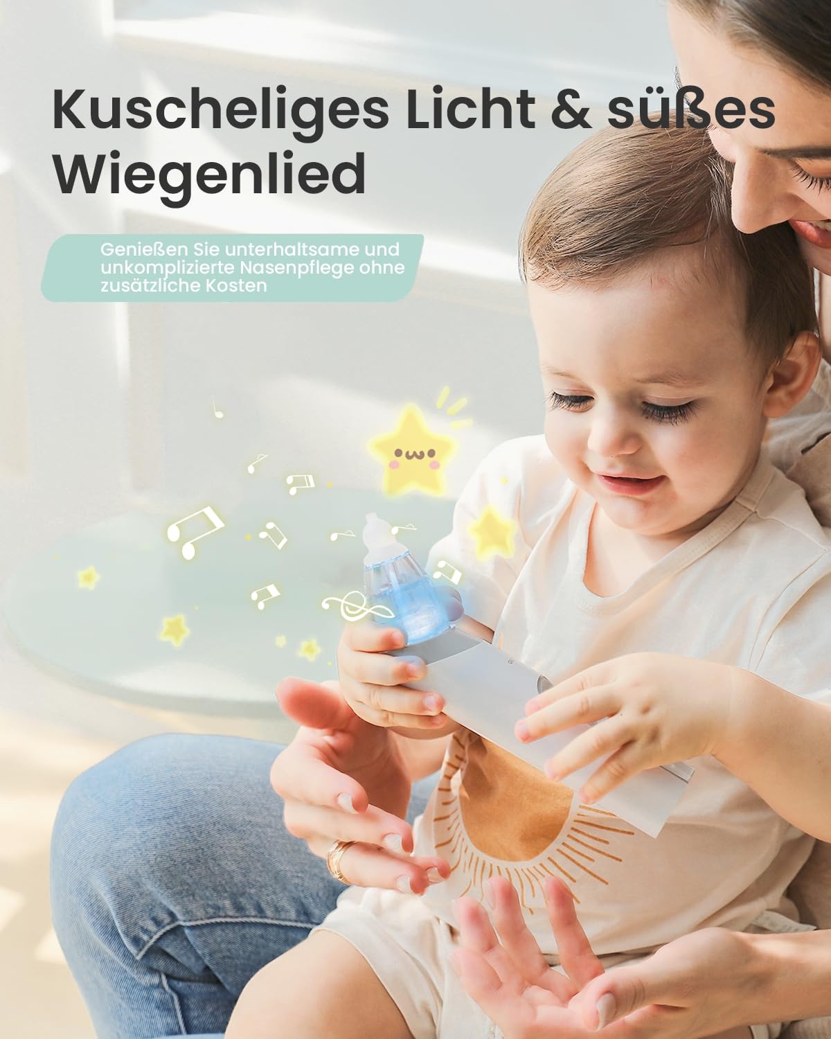 Nasensauger Baby | Nasensauger Baby Elektrisch| Nasensauger Baby Staubsauger Wiederaufladbar, Mit 3 SaugstäRken Musik & Licht Funktion Und 3 GrößEn Silikon Tipps 1