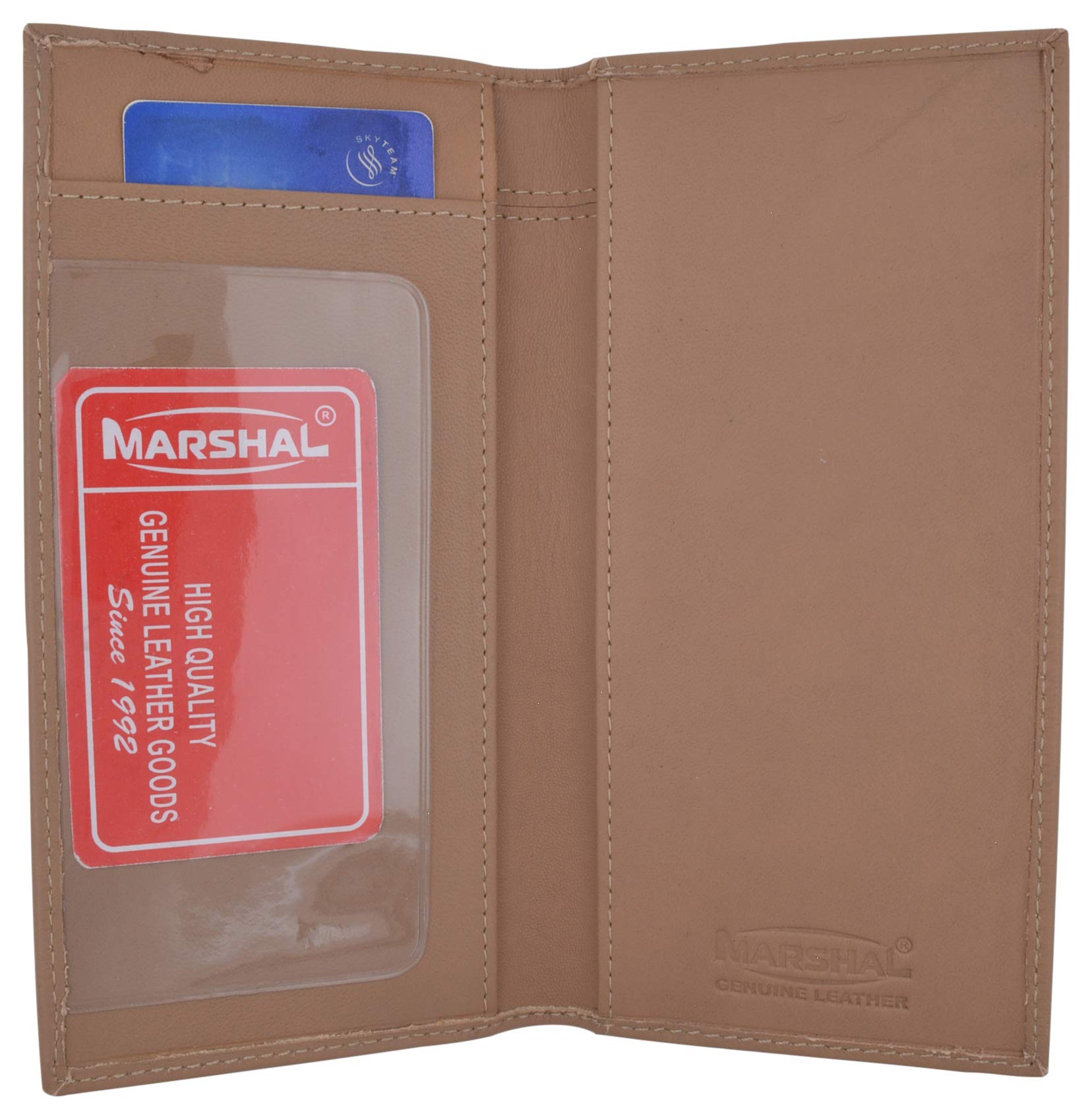 MARSHAL Hand Crafted Genuine Soft Leather Checkbook Cover simple-156 (Beige)