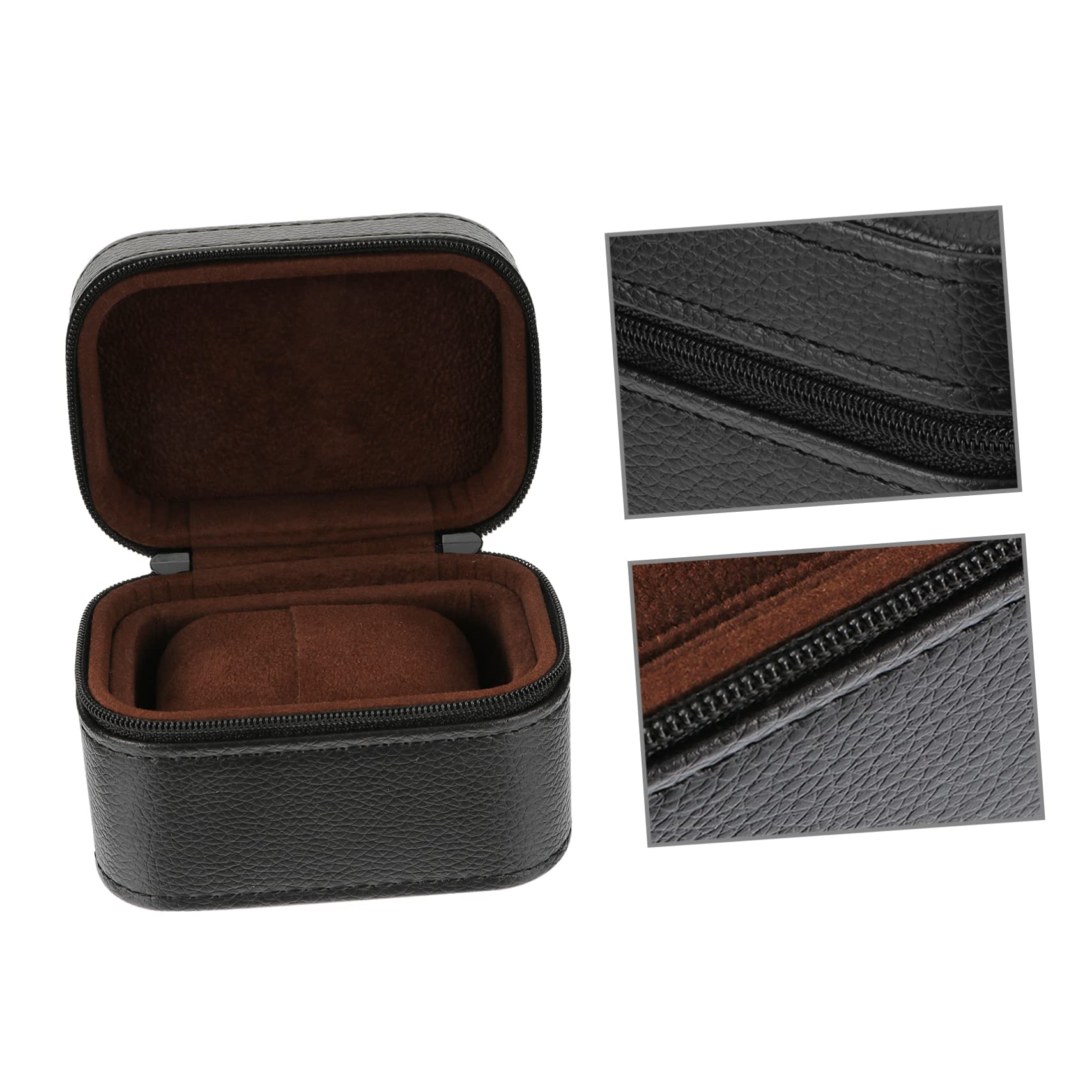 Healeved Kleiner Uhrenaufbewahrungsbox aus Leder mit Reißverschluss Schwarz | Tragbar für Handtasche oder Computertasche, Anti Fall, für Damen und Herren
