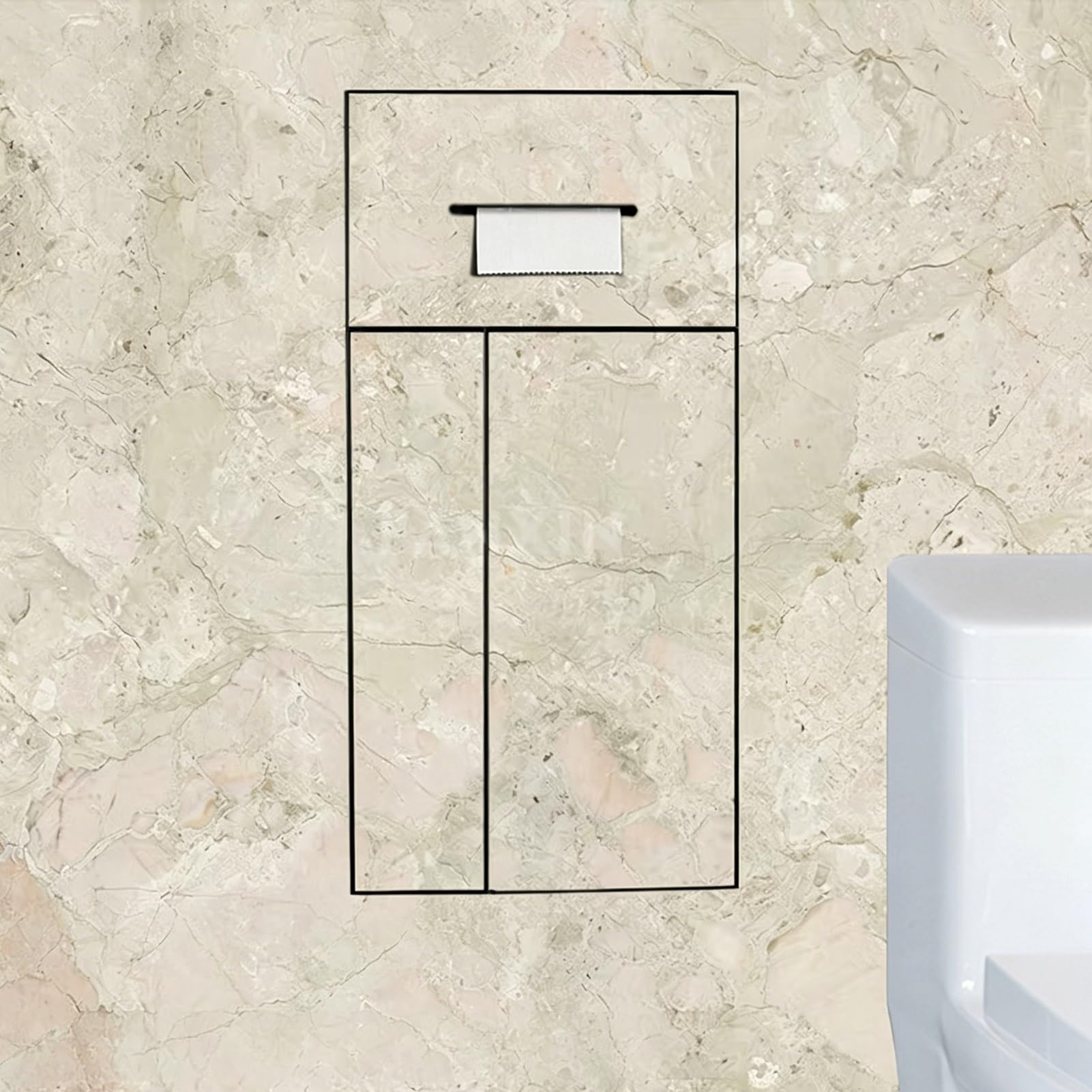 In-Wall Recessed Toilet Paper Holder Tileable, Waterproof 304 Stainless Steel Insert Trash Can Cabinet, Space-saving Hidden Toilet Roll Niche with Brush