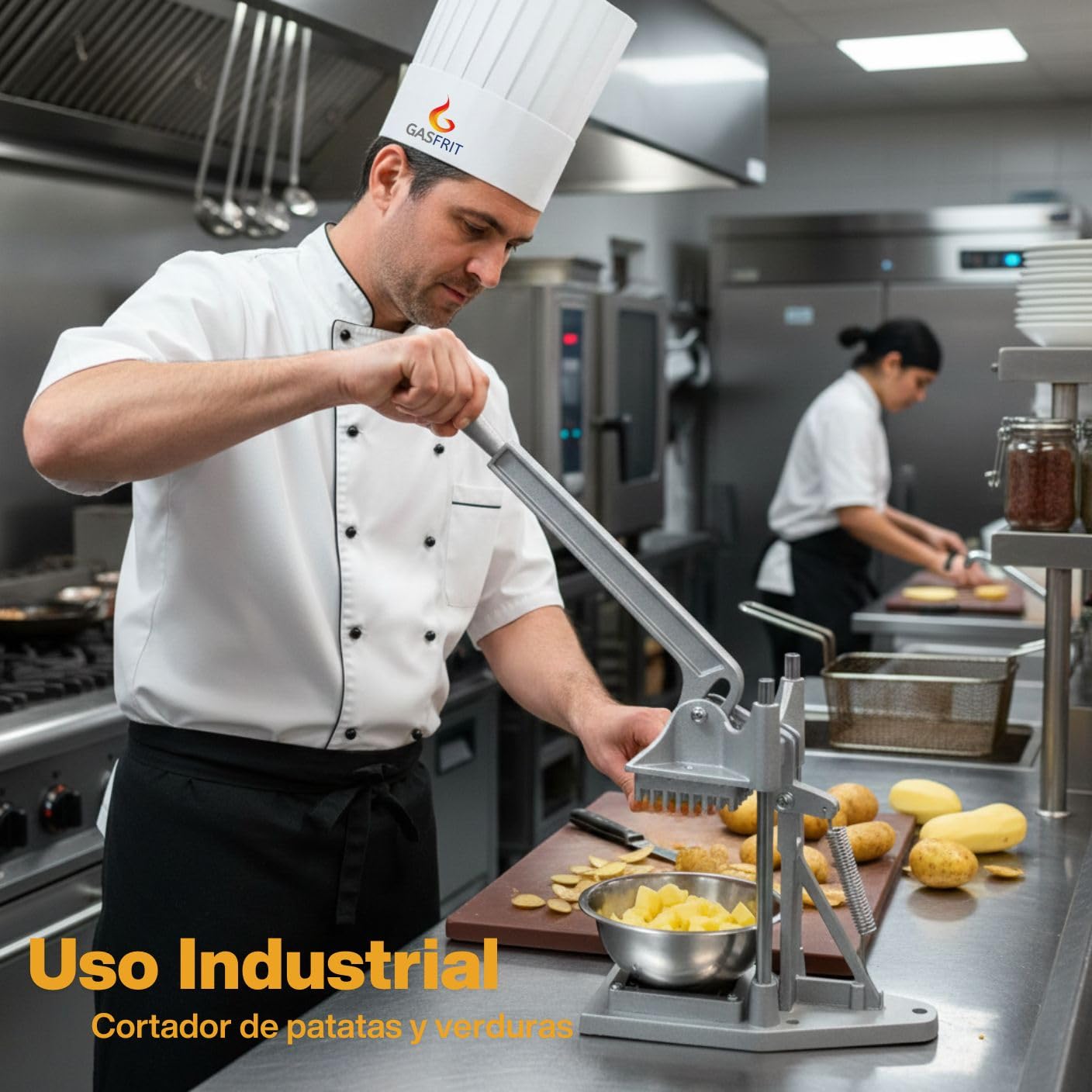 Cortador de Patatas y Verduras Manual Profesional para Hostelería, Montaje en Mesa, Cortapatatas con 4 Cuchillas Intercambiable, Aluminio Fundido – Uso Intensivo