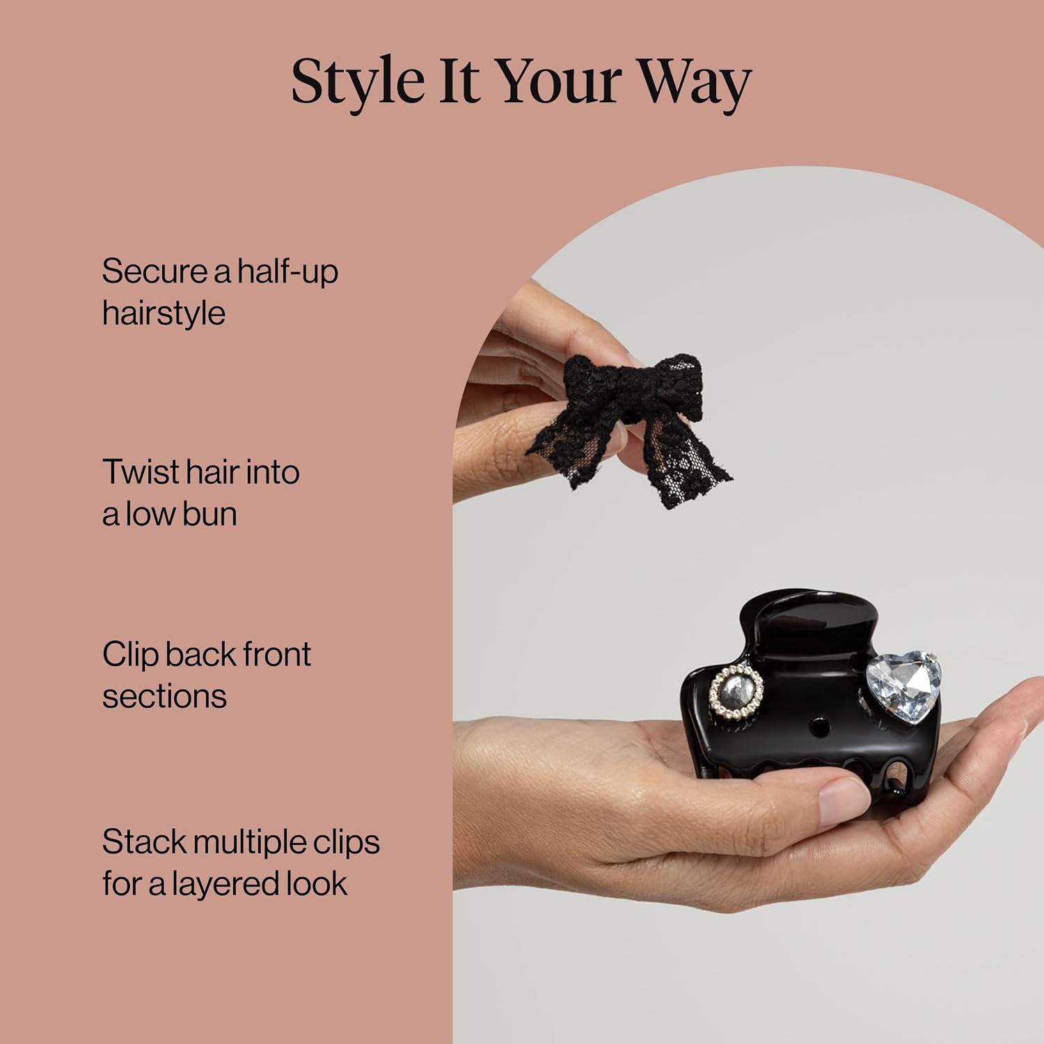 KitschPop ™ Hair Clips For Women with Charm Sets -Customizable Cloud Claw Clip With Interchangeable Collectible Cute Charms | Ideal Gifts For Women -Vintage Black, 7pcs Set