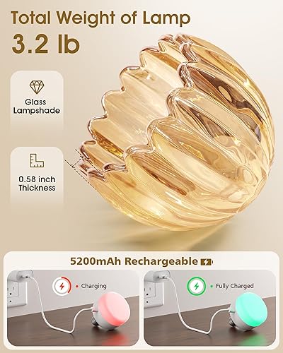 Miniatura 5 de VOLISUN Apliques de pared vintage que funcionan con pilas, con pantalla de cristal de tulipán ámbar, juego de dos apliques de pared inalámbricos,