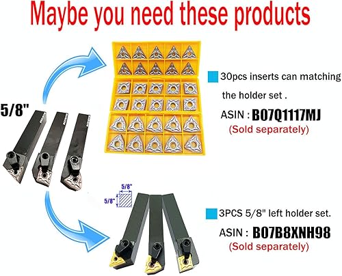 Miniatura 7 de Juego de 3 piezas de torno de metal de 58 pulgadas con soporte de herramientas de torneado de carburo indexable MTJNR1616H16 + MWLNR1616H08 +