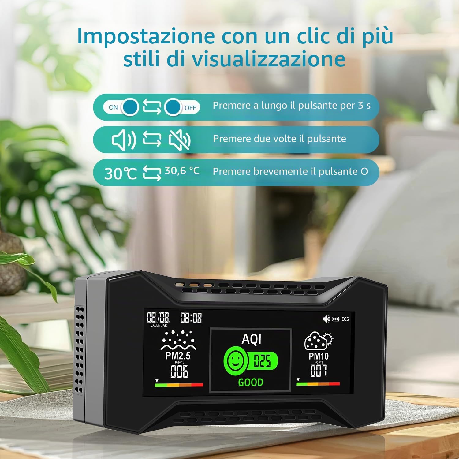 CF-20 DL Misuratore Della Qualità Dell'Aria Con Report Dei Dati, Rilevatore CO2 Che Misura CO2, TVOC, HCHO, PM2.5, PM10, AQI, Temperatura e Umidità, Display Visivo Basato Su Simboli Per Casa