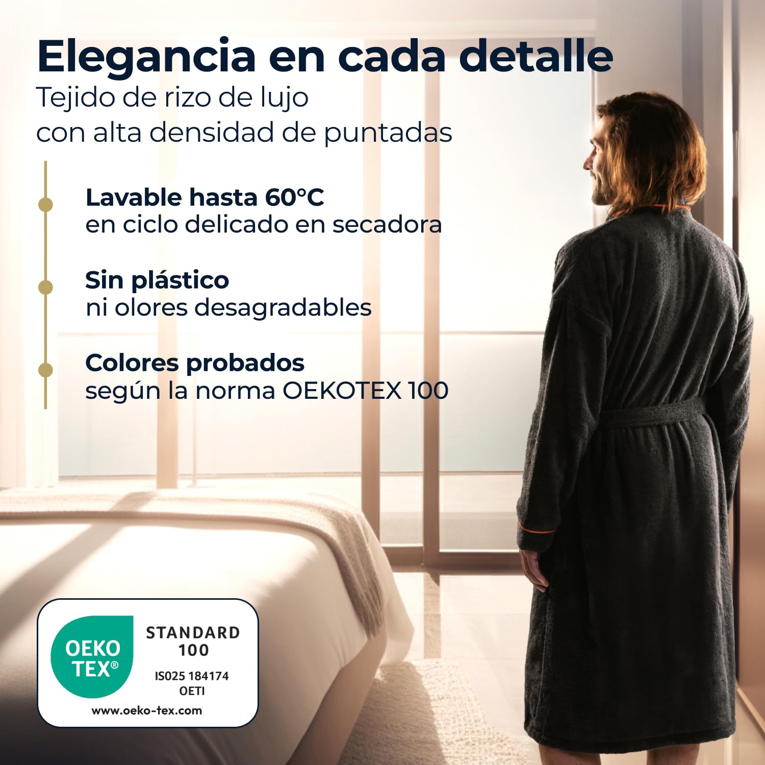 Albornoz de Baño para hombre de Algodón 430 gsm - S/M/L/XL/XXL - Alta Absorción y Certificado OEKO TEX