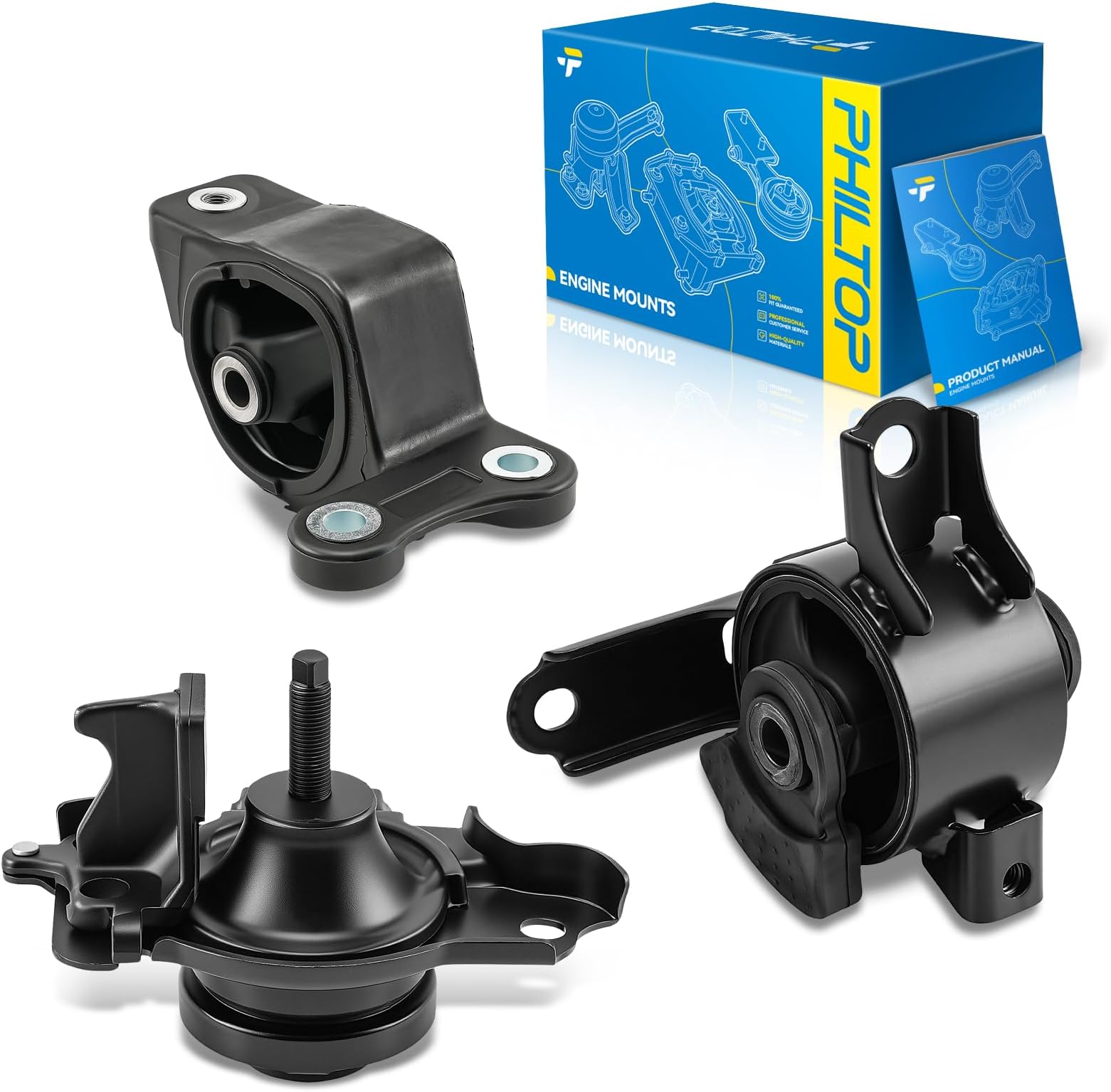 PHILTOP 3PCS Engine Motor Mount Set Compatible with 2007-2008 Honda Fit,Transmission Mounts Replacement, Replace EM9437, AM500, A4537