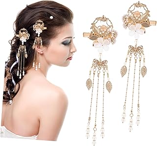 FOMIYES 1 Pair Side Hairpin Pearl Clips for Hair Bride Wedding Hair Accessories Women Hair Accessories Chinese Hairpin Hair Styling Accessories Tassel Hair Clip Tassel Headdress Alloy