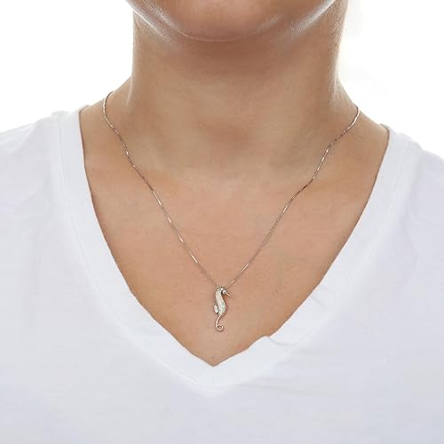 Miniatura 2 de .012 quilates diamante y Creado Opal Caballito de Mar Colgante en plata de ley 18