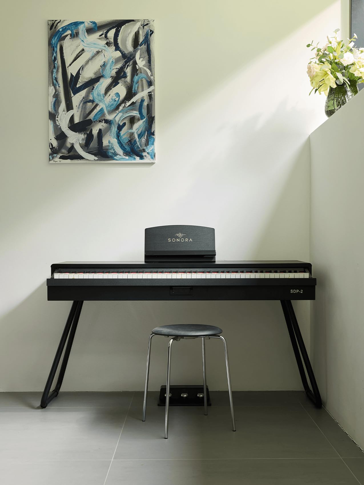 Sonora SDP-2 pianino elektryczne, 88 ważonych przycisków, pianino domowe ze stojakiem, potrójnym pedałem, stojakiem na nuty, USB MIDI i wejściem na słuchawki, fortepian na biurko, bez ławki, czarny