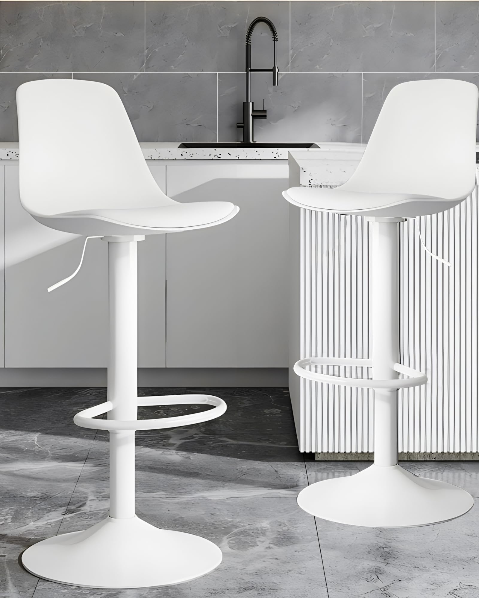 Bar Stools Set of 2 Modern Swivel Bar Chairs, Adjustable Barstools Counter Height with High Backrest, Easy 3-5 Minute Assembly for Bar, Kitchen, Dining Room White
