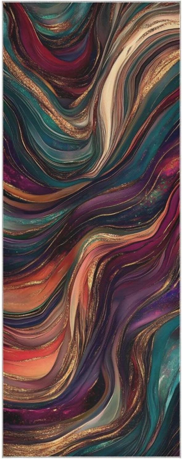 Yoga Mat Towel with Silicone Grip Dot Marble Abstract Colors – 73"x27" Non-Slip Sweat Absorbent Microfiber Yoga Towel for Home Gym Studio
