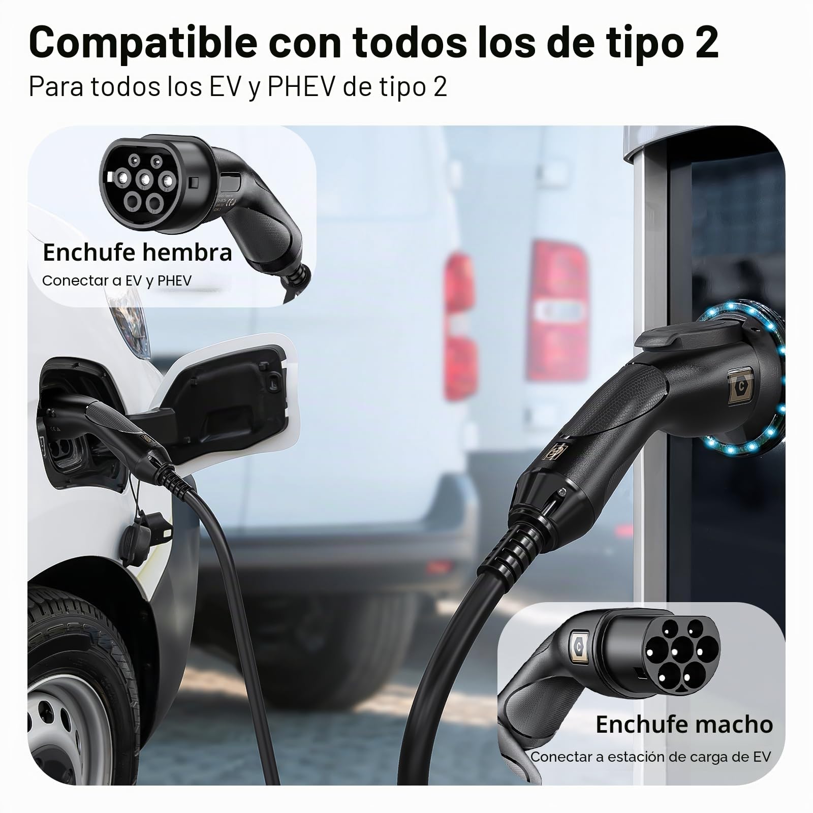 Tera Cable de Carga EV Tipo 2: 3,6 kW, 16 A, 5 Metros, 1 Fase, Tipo 2 a Tipo 2, Mennekes IP55, Carga rápida, Cable de Carga rápida, Coche eléctrico Tipo 2 para Coche eléctrico EV/PHEV, Instrucciones