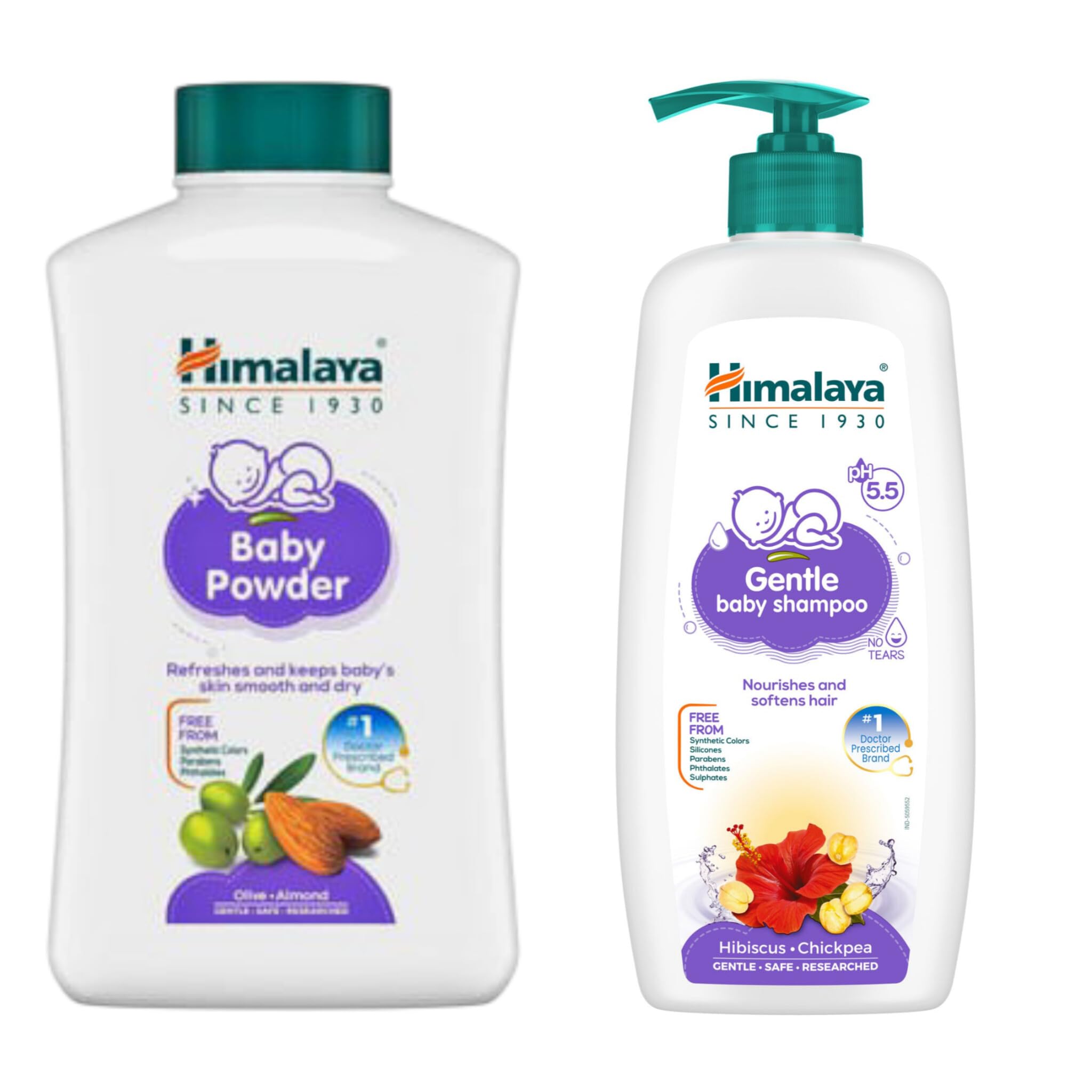 Himalaya Baby Powder with Olive & Almond and Gentle Baby Shampoo with Hibiscus & Chickpea, pH 5.5, Combo (pack of 2 different product) 400g. and 400ml.-image-42