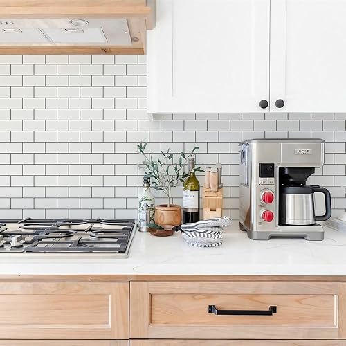 Vista 151 de STICKGOO 10 hojas de azulejos de metro para despegar y pegar, azulejos de pared para salpicaduras de cocina, azulejos de pared de PVC para Pizarra