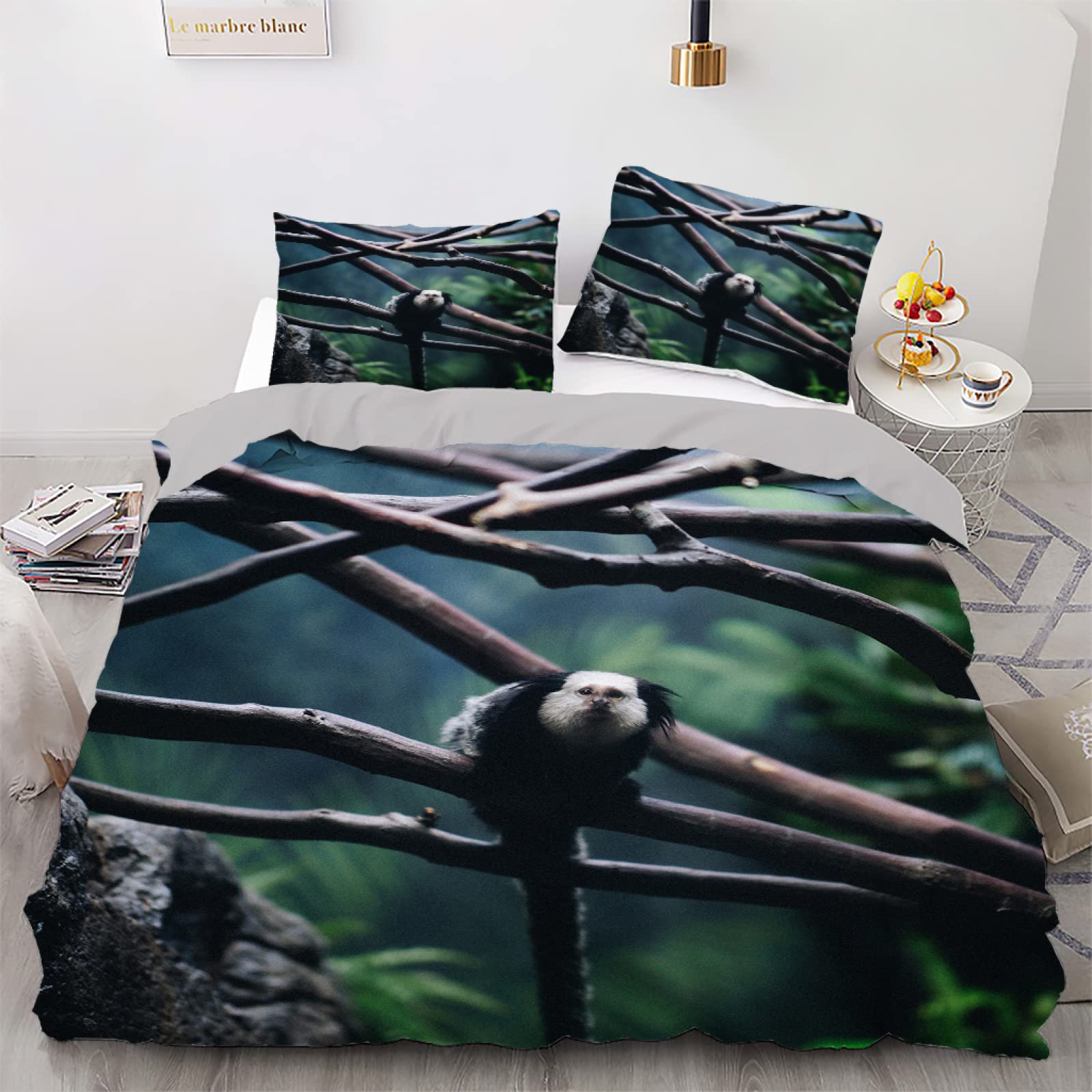 Parure de lit 220x240 paysage vert en microfibre avec 2 taies d'oreiller