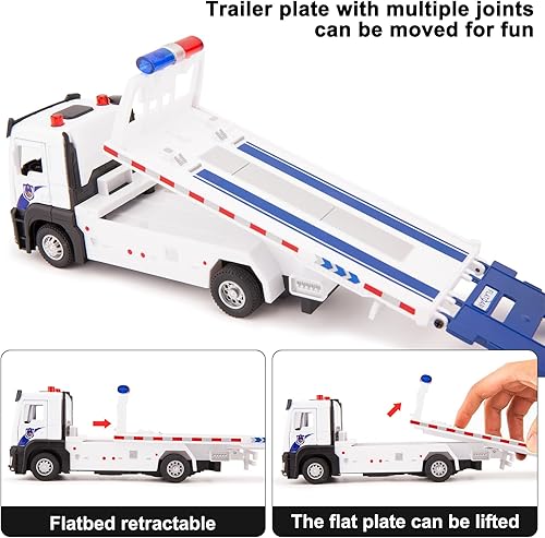 Miniatura 4 de BDTCTK Camión de cama plana de fricción con luces y sonidos, juguete de construcción Push and Go Gran regalo para niños pequeños, niños y niñas