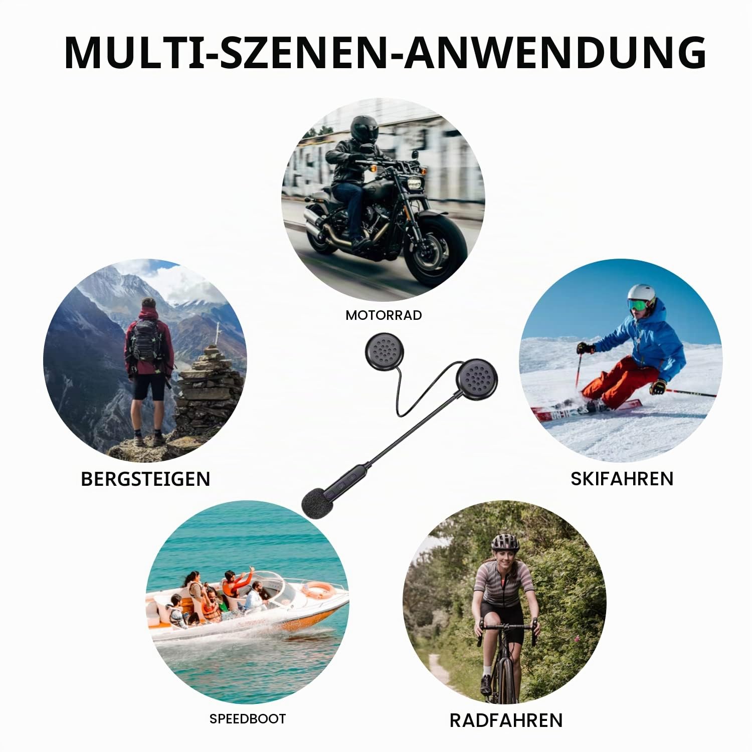 Motorradhelm, Bluetooth-Headset mit Bluetooth 5.0, ultradünn, kabellos, Helm, Kopfhörer, Freisprechfunktion, Musikanrufsteuerung, wasserdicht, Helm-Lautsprecher für Motorrad, Skifahren, Reiten