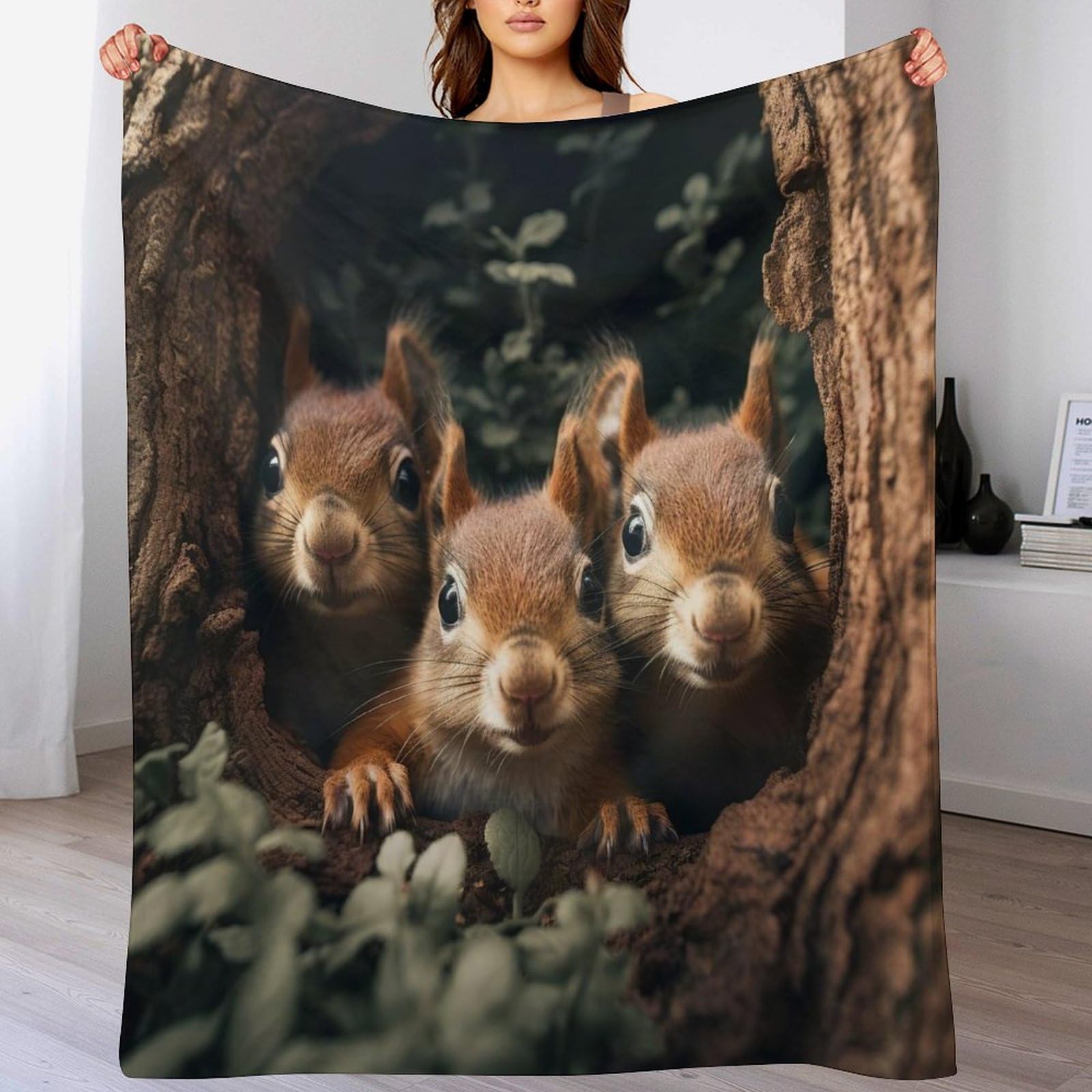 Couverture de lit écureuil en flannel douce de 150x200cm pour quatre saisons