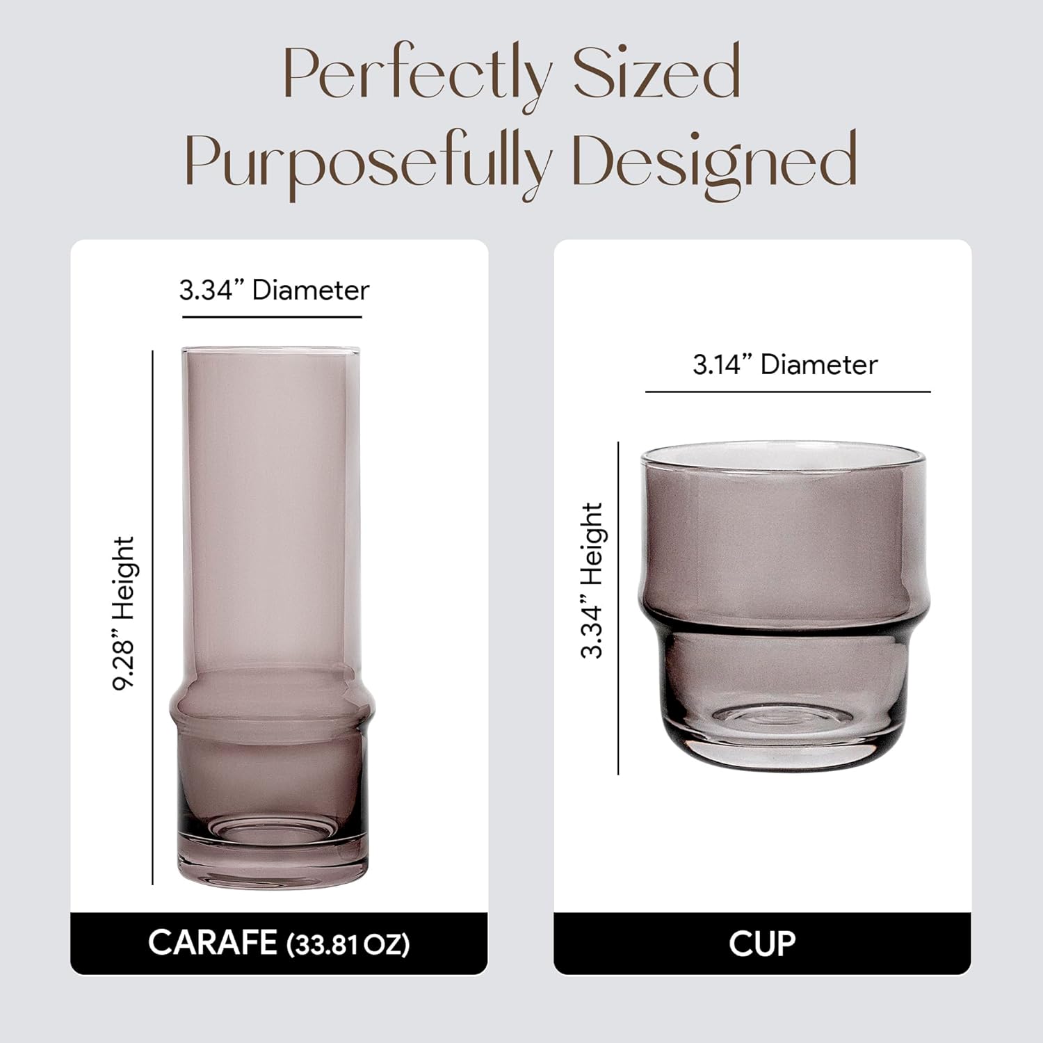 Bedside Water Carafe with Tumbler | 33-Ounce Pitcher and Matching Drinking Glass | Stackable Cup as a Lid for Carafe | Home Décor for Guest Room, Nightstand, Office, or Gift | elle decor (Gray)