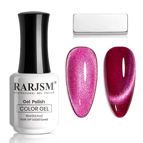 RARJSM Esmalte de uñas de gel magnético 9D con diseño de ojo de gato, morado, rosa, plateado, terciopelo, ojo de gato, 0.5 onzas líquidas, galaxia