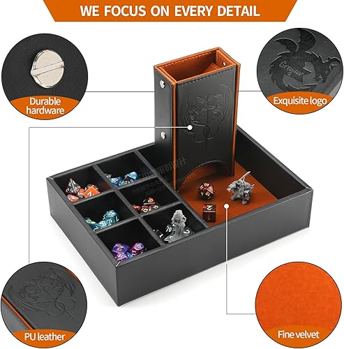 Miniatura 5 de DND - Bandeja de dados y torre de dados con almacenamiento, bandeja rodante de dados 3 en 1 con tapa, almacenamiento portátil de dados para juegos
